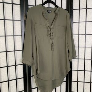 Olive Green Lace Criss Cross Shear Blouse